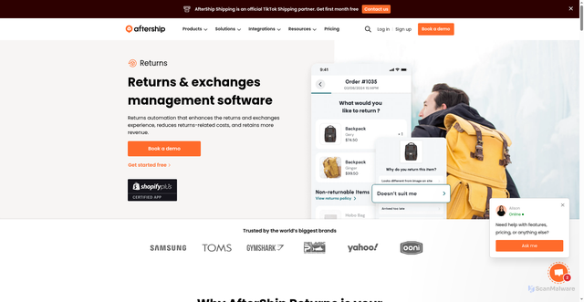 Security scan screenshot of https://shopper.returnscenter.com