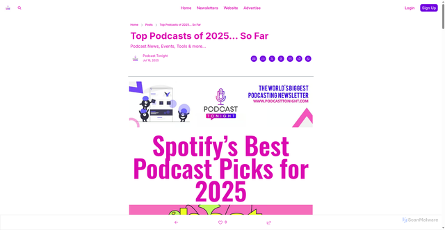 Security scan screenshot of https://www.podcasttonight.news/p/top-podcasts-of-2025-so-far