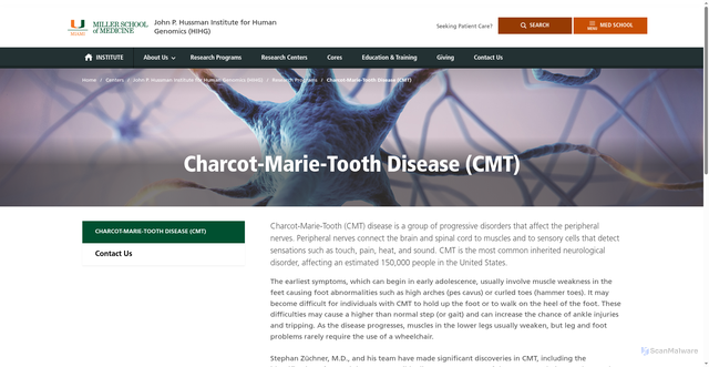 Security scan screenshot of https://med.miami.edu/centers-and-institutes/hihg/research-programs/charcot-marie-tooth-disease