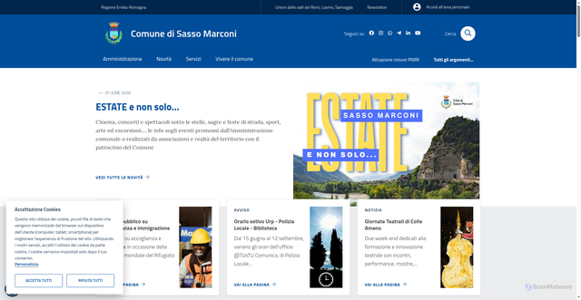 Security scan screenshot of https://www.comune.sassomarconi.bologna.it
