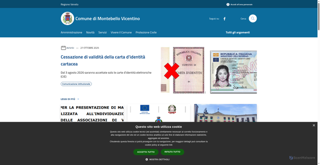 Security scan screenshot of https://www.comune.montebello.vi.it/it