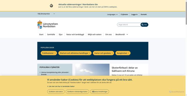 Security scan screenshot of https://www.lansstyrelsen.se/norrbotten