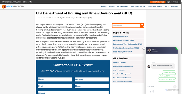 Security scan screenshot of https://pricereporter.com/glossary/u-s-department-of-housing-and-urban-development-hud/