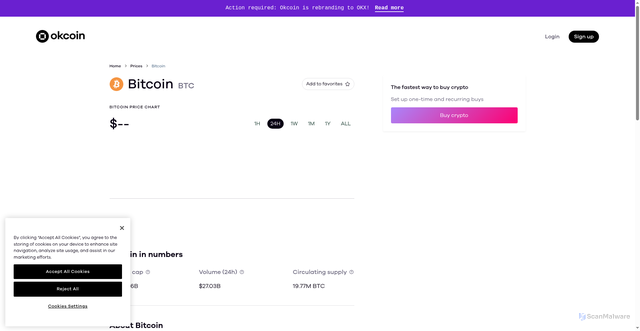 Security scan screenshot of https://www.okcoin.com/prices/bitcoin-btc-price-chart