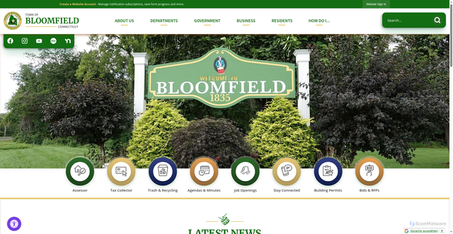 Security scan screenshot of https://bloomfieldct.gov/