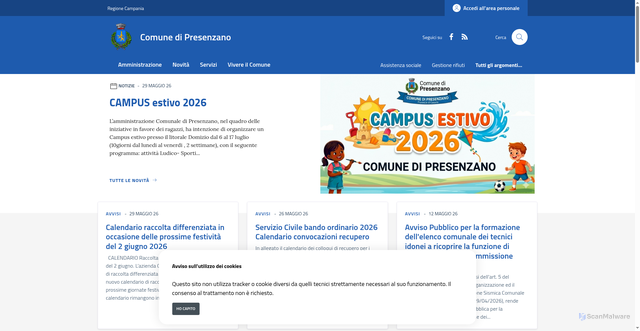 Security scan screenshot of https://www.comune.presenzano.ce.it