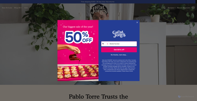 Security scan screenshot of https://greatjonesgoods.com/blogs/great-ones/pablo-torre-trusts-the-poaching-process?srsltid=AfmBOoqdypy034eAUn9IxAjhy4ygxg6xjkvFBzGkQrOox29cdSI_Fgqd