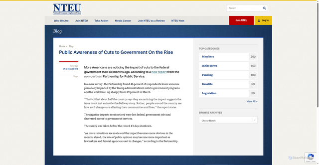 Security scan screenshot of https://www.nteu.org/blog/2025/11/19/GovermentCuts