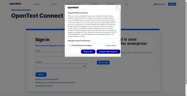 Security scan screenshot of https://login.otiam.opentext.com