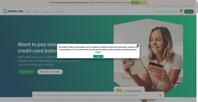 Security scan screenshot of https://www.centralfcu.com/