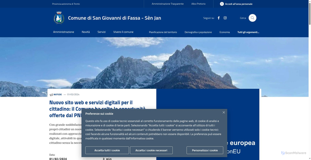 Security scan screenshot of https://www.comune.senjandifassa.tn.it