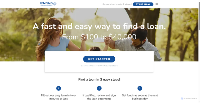 Security scan screenshot of https://www.lendingforbadcredit.com