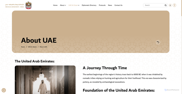 Security scan screenshot of https://www.protocol.dubai.ae/en/uae-dubai/about-uae/