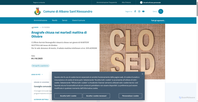 Security scan screenshot of https://www.comune.albano.bg.it/