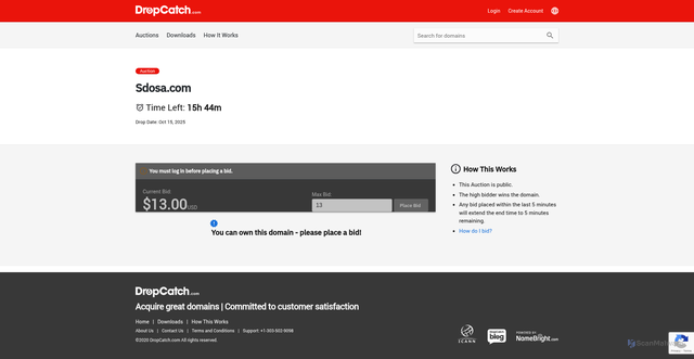 Security scan screenshot of http://sdosa.com/