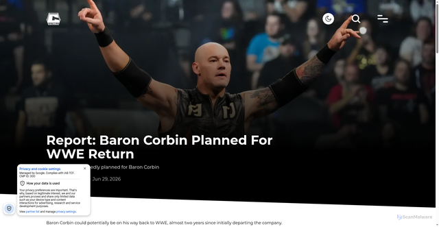 Security scan screenshot of https://www.cultaholic.com/posts/report-baron-corbin-planned-for-wwe-return