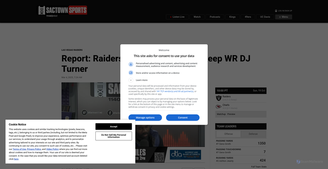 Security scan screenshot of https://sactownsports.com/52759/las-vegas-raiders-dj-turner-free-agency/