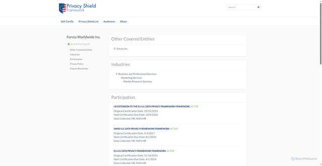 Security scan screenshot of https://www.privacyshield.gov/participant?id=a2zt0000000TNT6AAO&status=Active