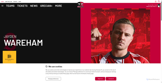 Security scan screenshot of https://www.exetercityfc.co.uk/player/319