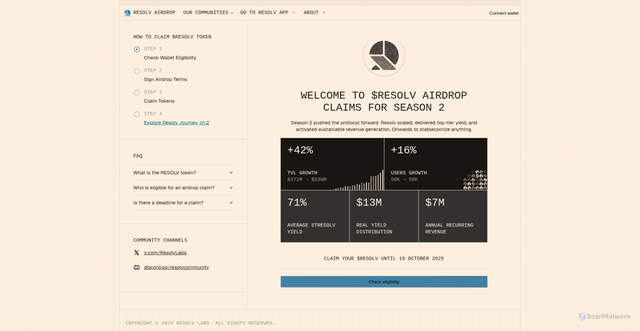 Security scan screenshot of http://resolvclaim.app/