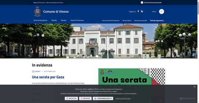 Security scan screenshot of https://www.comune.vinovo.to.it/it-it/home
