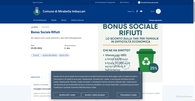 Security scan screenshot of https://www.comune.mirabellaimbaccari.ct.it/