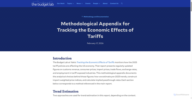 Security scan screenshot of https://budgetlab.yale.edu/research/methodological-appendix-tracking-economic-effects-tariffs