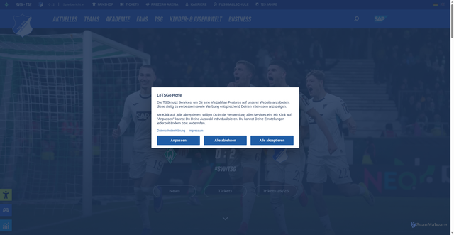 Security scan screenshot of https://tsg-hoffenheim.de
