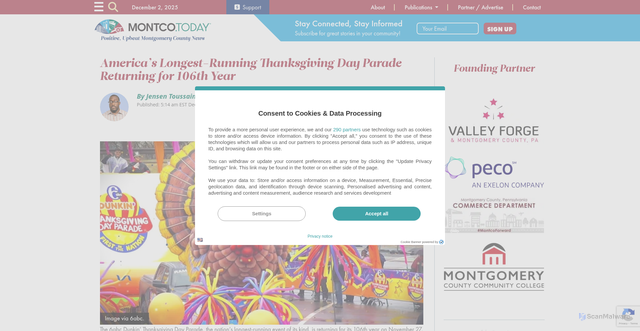 Security scan screenshot of https://montco.today/2025/12/6abc-dunkin-thanksgiving-day-parade-2025/