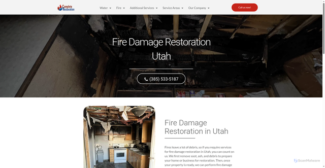 Security scan screenshot of https://completerestoration.com/fire-smoke/fire-damage-restoration-utah/