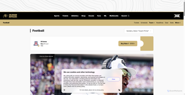 Security scan screenshot of https://cubuffs.com/sports/football/roster/coaches/deion-coach-prime-sanders/4372