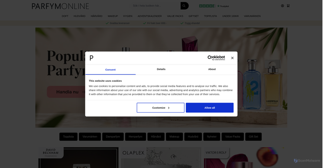 Security scan screenshot of https://parfymonline.se
