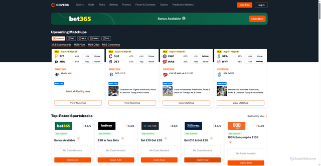 Security scan screenshot of https://www.covers.com