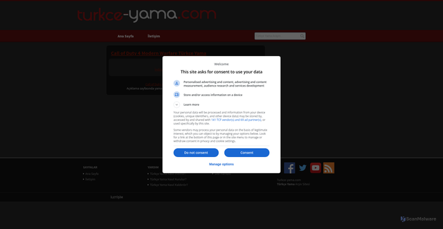 Security scan screenshot of https://turkce-yama.com/indir/call-of-duty-4-modern-warfare-turkce-yama/521.htm