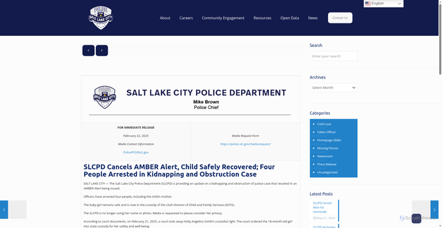 Security scan screenshot of https://police.slc.gov/2025/02/22/slcpd-cancels-amber-alert-child-safely-recovered-four-people-arrested-in-kidnapping-and-obstruction-case/