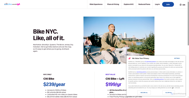 Security scan screenshot of https://citibikenyc.com/