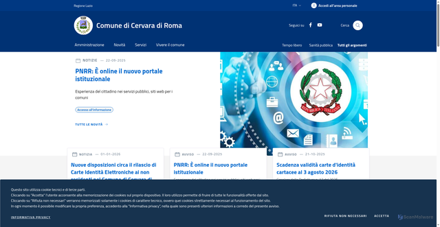 Security scan screenshot of https://comune.cervaradiroma.rm.it/