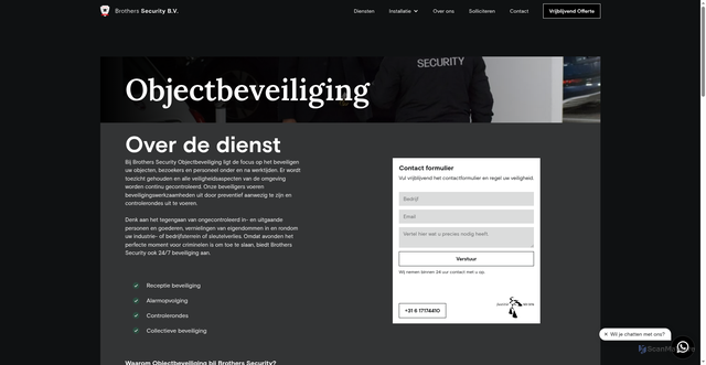 Security scan screenshot of https://brothers-security.nl/diensten/objectbeveiliging