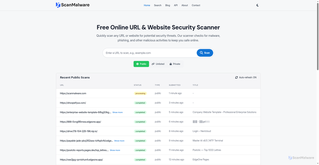 Security scan screenshot of https://scanmalware.com