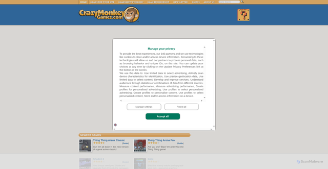 Security scan screenshot of https://crazymonkeygames.com