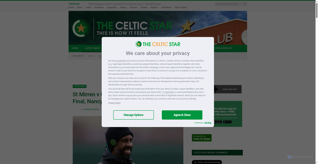 Security scan screenshot of https://thecelticstar.com/st-mirren-v-celtic-premier-sports-cup-final-nancy-holds-constructive-talks/