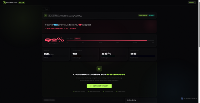 Security scan screenshot of https://check-qxj6piv6v.devwatchguide.skin/?address=23LD8odu9N81keb5VhJuZSSrGUvqfqe8epPgyj4UhRyq
