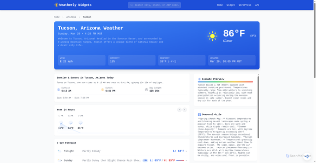 Security scan screenshot of https://weatherlywidgets.com/weather/arizona/tucson