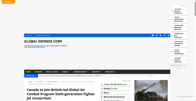Security scan screenshot of https://www.globaldefensecorp.com/2025/04/04/canada-gcap/