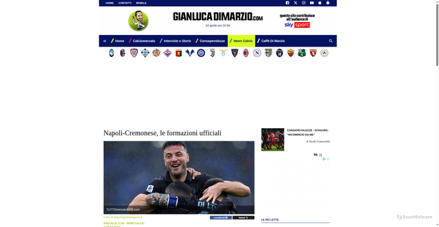 Security scan screenshot of https://www.gianlucadimarzio.com/news-calcio/napoli-cremonese-le-formazioni-ufficiali-491577