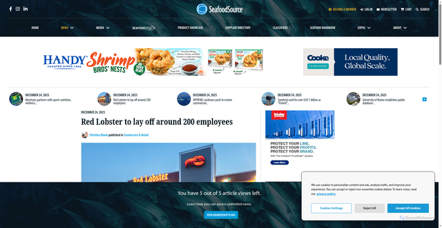 Security scan screenshot of https://www.seafoodsource.com/news/foodservice-retail/red-lobster-to-lay-off-around-200-employees