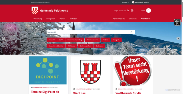 Security scan screenshot of https://www.comune.velturno.bz.it/de