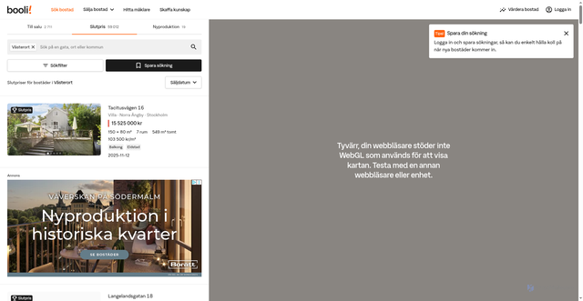 Security scan screenshot of https://www.booli.se/sok/slutpriser?areaIds=914051?utm_source=V%C3%A4sterort%2C+Stockholm&utm_medium=email&utm_campaign=statistikmail