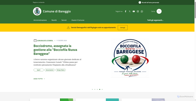 Security scan screenshot of https://www.comune.bareggio.mi.it