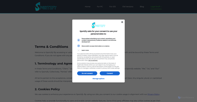 Security scan screenshot of https://app-sportzfy.com/terms-conditions/